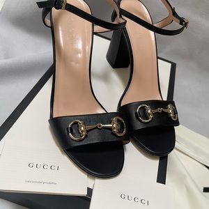 Gucci Horseshoe-bit, block heel. Size 38 EU.  I wear a US 7- normally.